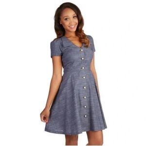 Bea & Dot Modcloth Field Day Tie Back Dress Chambray Navy Button-Down Large